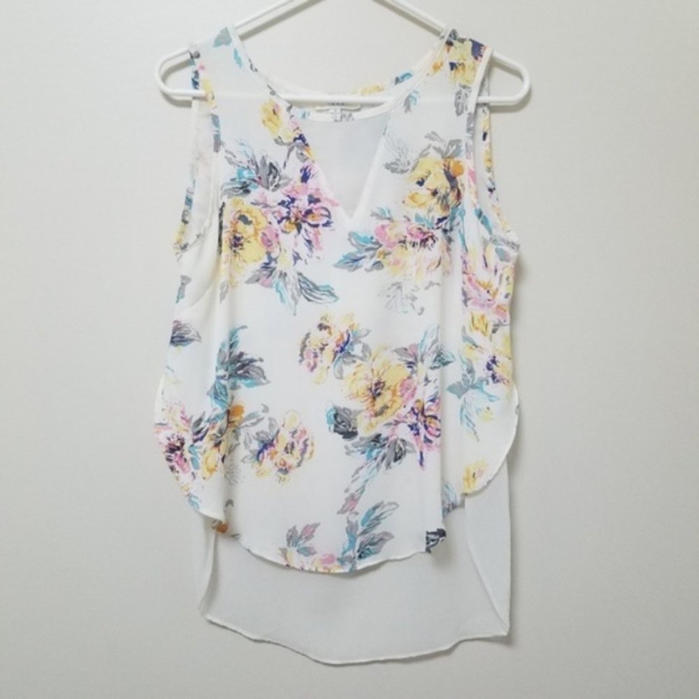 Umgee | Sheer White Floral High Low Tank Top M